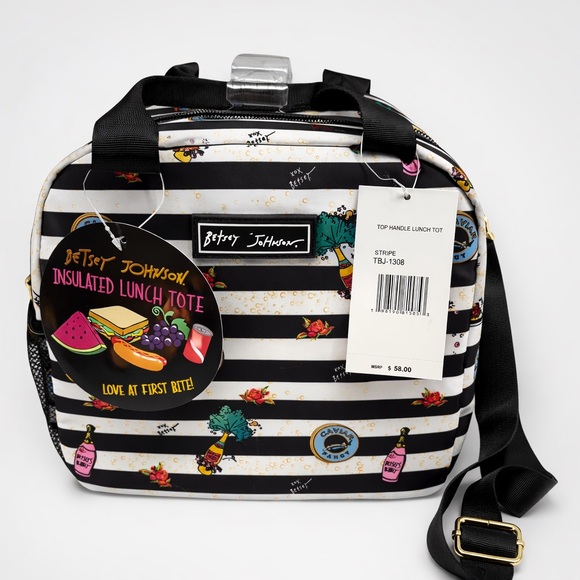 Betsey Johnson Handbags - Betsey Johnson Caviar and Champagne Insulated Top Handle Lunch Tote Bag NWT